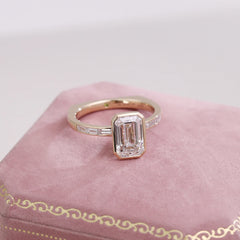 Gold Emerald 14K–18K-Cut 2CT VVS Moissanite Bezel Engagement Ring