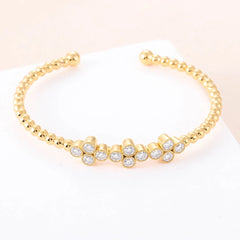 Gold Moissanite Bangle Bracelet 10K–18K – Round-Cut D Color VVS Stones with GRA Certification