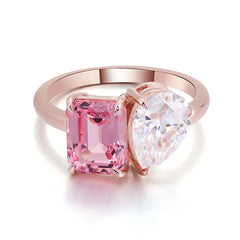 Pink 14K–18K Gold 1CT Emerald-Cut VVS Moissanite Flower Halo Engagement Ring