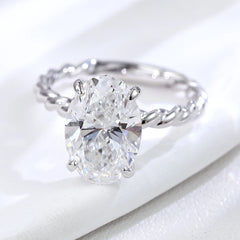 Solitaire Ring 4CT Oval-10K–14K White Gold Twisted Cut VVS Moissanite Engagement Rin
