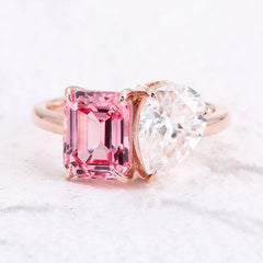 Pink 14K–18K Gold 1CT Emerald-Cut VVS Moissanite Flower Halo Engagement Ring