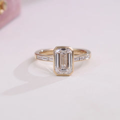 Gold Emerald 14K–18K-Cut 2CT VVS Moissanite Bezel Engagement Ring