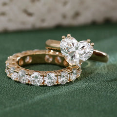 Provence 18K Solid Gold Bridal Ring Set – 2CT Heart-Cut VVS Moissanite Engagement Ring with Eternity Band