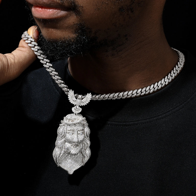 Full Iced Out Bling Moissanite Jesus Head Pendant For Men Big Religious Jesus Christ Necklace Hip Hop Christian Rock Rapper Jewe