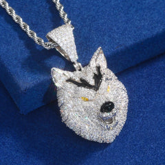 New Hip Hop 925 Sterling Silver Bling 3D Wolf Pendant Necklace Iced Out Moissanite Necklaces for Men Charm Jewelry Gift With GRA