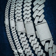 Hot Selling Hip Hop Jewelry Prong Setting GRA 925 Sterling Silver White Gold Plated Miami Moissanite Diamond Mosaic Cuban Chain