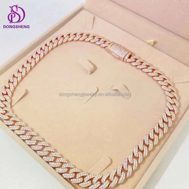 Hip Hop Jewelry Hot Design Rapper Necklace 925 Sterling Silver 13mm Rosy Vvs Moissanite Cuban Link Chain