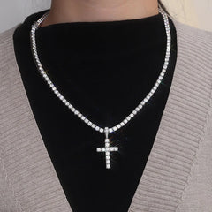 Provence 925 Silver Cross Necklace – 4mm D Color VVS1 Moissanite Tennis Chain with GRA Certification