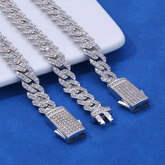 ICEBLING 925 Silver Moissanite 8mm Prong Cuban Link Chain Iced Out Pass Diamond Tester Single Row VVS Necklace Jewelry
