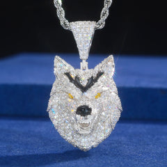 New Hip Hop 925 Sterling Silver Bling 3D Wolf Pendant Necklace Iced Out Moissanite Necklaces for Men Charm Jewelry Gift With GRA