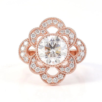 Provence 14K Solid Rose Gold Flower Ring – 4CT G Color VVS Moissanite Wedding & Engagement Design