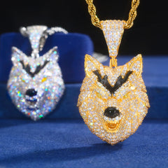New Hip Hop 925 Sterling Silver Bling 3D Wolf Pendant Necklace Iced Out Moissanite Necklaces for Men Charm Jewelry Gift With GRA