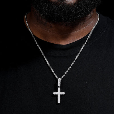 Baguette Moissanite Cross Pendant Necklace in 925 Sterling Silver