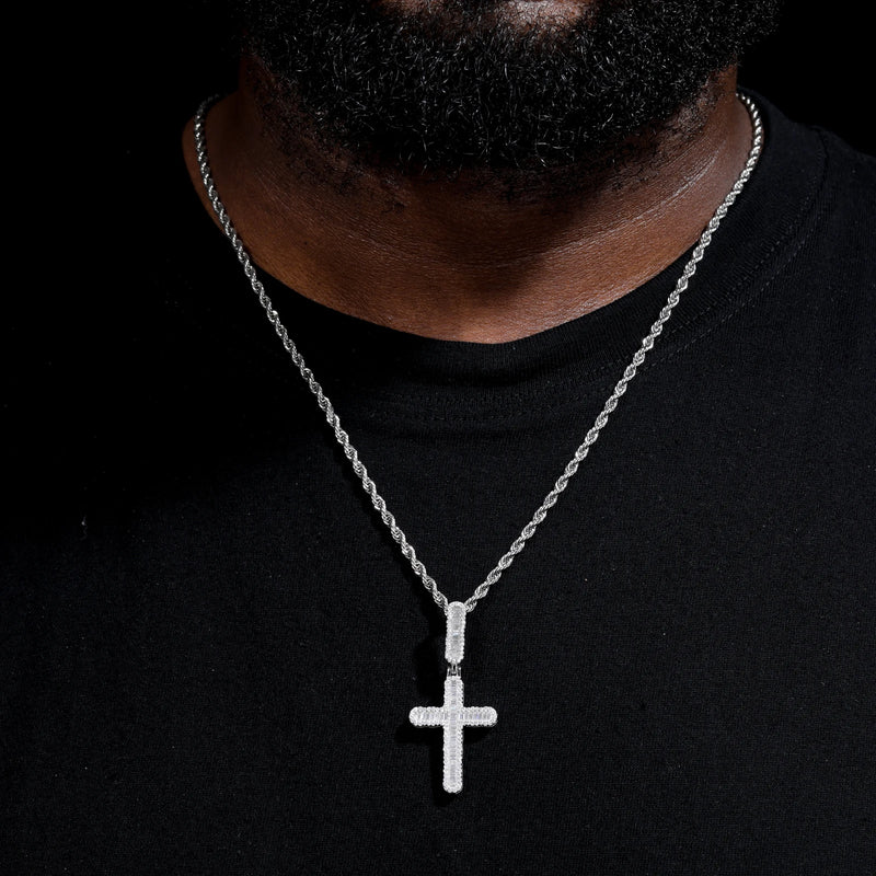 Luxury Iced Out Baguette Moissanite Cross Pendant Necklace For Woman 925 Sterling Silver Hip Hop Man Religion Charm Jewelry Gift