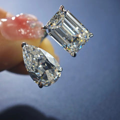 12ct Twin-Stone Moissanite Ring for Women, PT950 Platinum, Pear & Square Cut, Open Adjustable & Dazzling