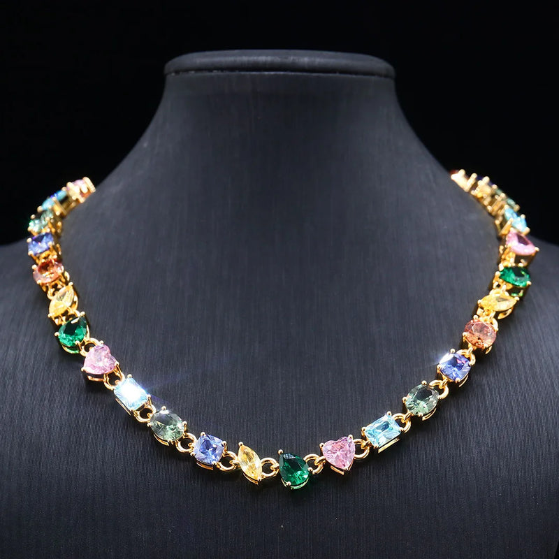Rainbow Art 925 Silver Chain Necklace – VVS Moissanite Gemstone Design for Women