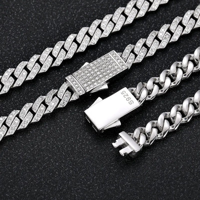 ICEBLING 925 Silver Moissanite 8mm Prong Cuban Link Chain Iced Out Pass Diamond Tester Single Row VVS Necklace Jewelry