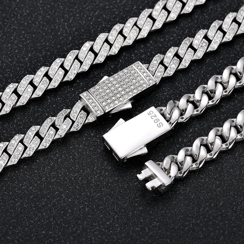 ICEBLING 925 Silver Moissanite 8mm Prong Cuban Link Chain Iced Out Pass Diamond Tester Single Row VVS Necklace Jewelry