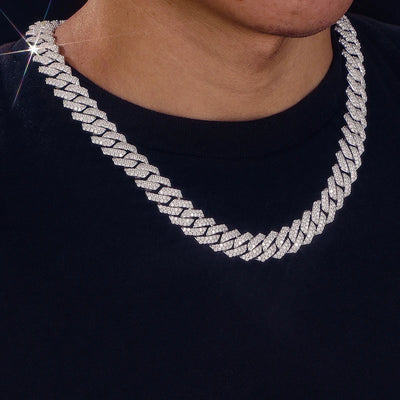 14mm S925 Sterling Silver VVS1 Moissanite Diamond Cuban Link Chain Necklace