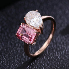 Pink 14K–18K Gold 1CT Emerald-Cut VVS Moissanite Flower Halo Engagement Ring
