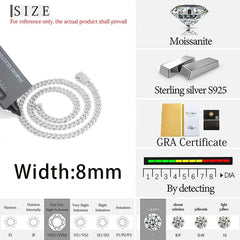 ICEBLING 925 Silver Moissanite 8mm Prong Cuban Link Chain Iced Out Pass Diamond Tester Single Row VVS Necklace Jewelry