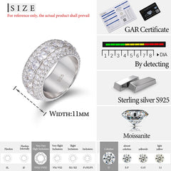 Fine Jewelry VVS1 Moissanite Rings With Certificate For Men Hip Hop Pave Setting S925 Sterling Silver Rings Hip Hop Jewelry