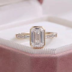 Gold Emerald 14K–18K-Cut 2CT VVS Moissanite Bezel Engagement Ring