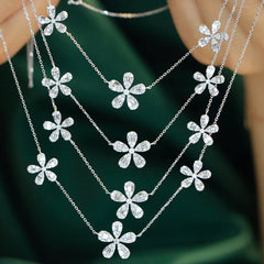 Provence 18K Solid White Gold Flower Necklace – 0.65CT VVS Moissanite Pendant for Women