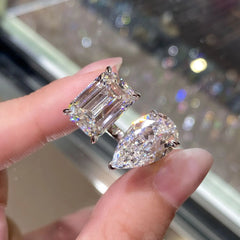 12ct Twin-Stone Moissanite Ring for Women, PT950 Platinum, Pear & Square Cut, Open Adjustable & Dazzling