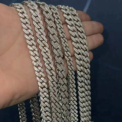 Hot Selling Hip Hop Jewelry Prong Setting GRA 925 Sterling Silver White Gold Plated Miami Moissanite Diamond Mosaic Cuban Chain