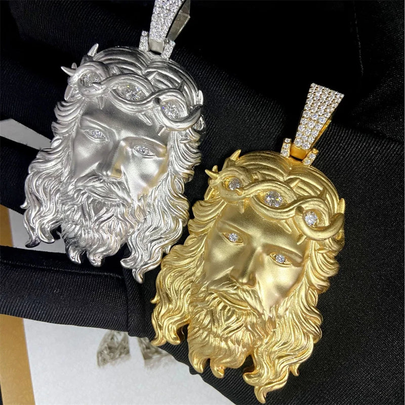 Jesus Pendant VVS Moissanite Sandblast t – 925 Silver