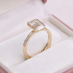 Gold Emerald 14K–18K-Cut 2CT VVS Moissanite Bezel Engagement Ring