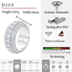 Fine Jewelry VVS1 Moissanite Rings With Certificate For Men Hip Hop Pave Setting S925 Sterling Silver Rings Hip Hop Jewelry