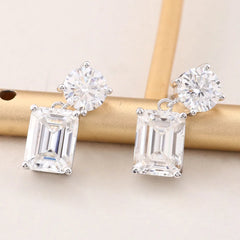 Stud Earrings Emerald-Cut VVS Moissanite 14K White Gold 4CT