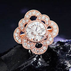 Provence 14K Solid Rose Gold Flower Ring – 4CT G Color VVS Moissanite Wedding & Engagement Design