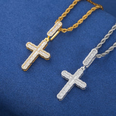 Luxury Iced Out Baguette Moissanite Cross Pendant Necklace For Woman 925 Sterling Silver Hip Hop Man Religion Charm Jewelry Gift