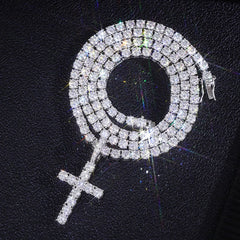 Provence 925 Silver Cross Necklace – 4mm D Color VVS1 Moissanite Tennis Chain with GRA Certification