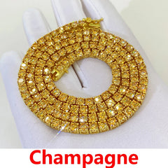 Hiphop 3-4mm Golden Yellow Moissanite Tennis Chain Bracelet Necklace S925 Silver Blue Moissanite Diamond Link Necklace Gift
