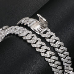 14mm S925 Sterling Silver VVS1 Moissanite Diamond Cuban Link Chain Necklace