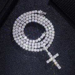 Provence 925 Silver Cross Necklace – 4mm D Color VVS1 Moissanite Tennis Chain with GRA Certification