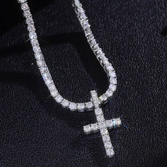 Provence 925 Silver Cross Necklace – 4mm D Color VVS1 Moissanite Tennis Chain with GRA Certification