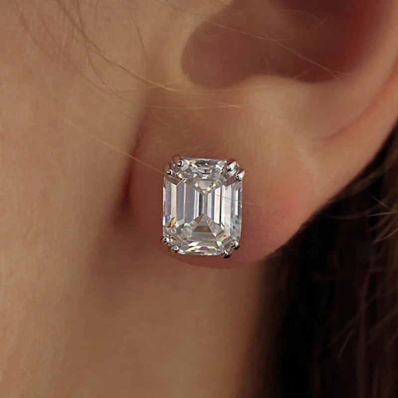 8CTTW Emerald/Radiant Cut Moissanite Stud Earrings for Women Luxury D Color Moissanite Diamond Earrings S925 Silver Jewelry GRA