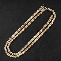 Hiphop 3-4mm Golden Yellow Moissanite Tennis Chain Bracelet Necklace S925 Silver Blue Moissanite Diamond Link Necklace Gift