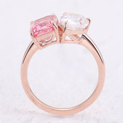 Pink 14K–18K Gold 1CT Emerald-Cut VVS Moissanite Flower Halo Engagement Ring