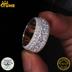 Fine Jewelry VVS1 Moissanite Rings With Certificate For Men Hip Hop Pave Setting S925 Sterling Silver Rings Hip Hop Jewelry