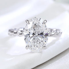Solitaire Ring 4CT Oval-10K–14K White Gold Twisted Cut VVS Moissanite Engagement Rin