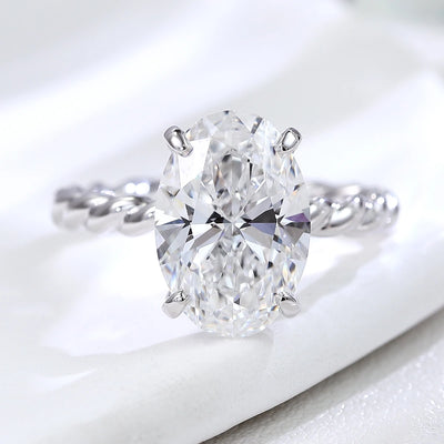 Solitaire Ring 4CT Oval-10K–14K White Gold Twisted Cut VVS Moissanite Engagement Rin