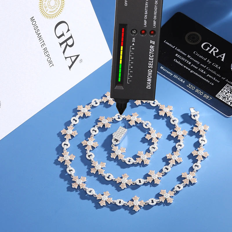 S925 Silver 12mm D Color Moissanite Corss Chain with Round Cut Stone For Men Women Iced Out Party Fine Jewelry 2024 Trendy
