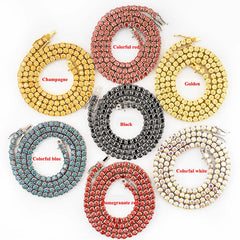 Hiphop 3-4mm Golden Yellow Moissanite Tennis Chain Bracelet Necklace S925 Silver Blue Moissanite Diamond Link Necklace Gift