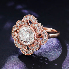 Provence 14K Solid Rose Gold Flower Ring – 4CT G Color VVS Moissanite Wedding & Engagement Design